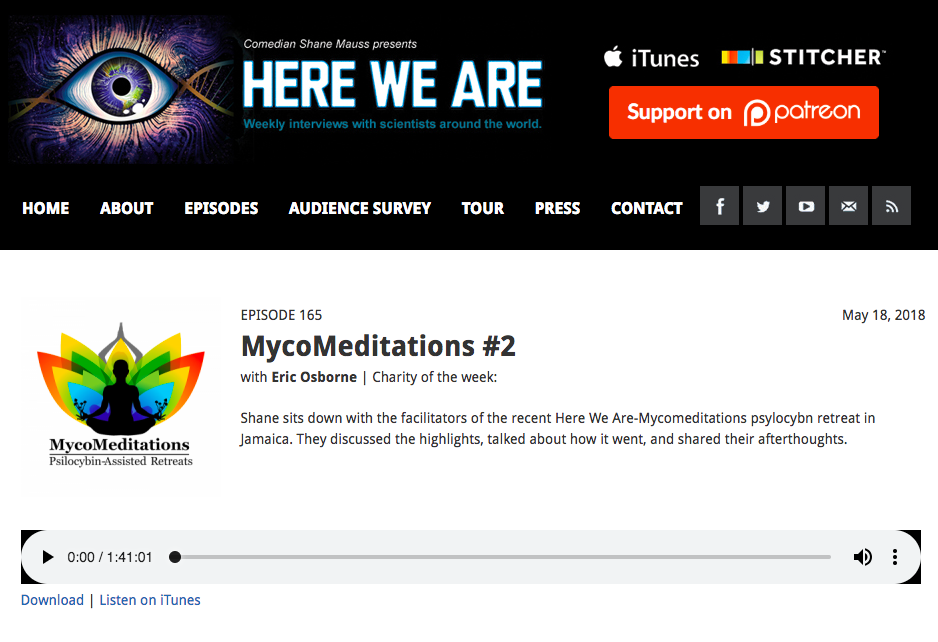 Join myself and fellow facilitators at legal magic mushroom retreat centre, Mycomeditations, as we are interviewed by Comedian Shane Mauss